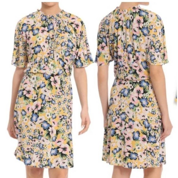 MAGGY‎ LONDON FLORAL RUFFLE NECK FIT & FLARE DRESS SIZE 2 NWT - Picture 1 of 15